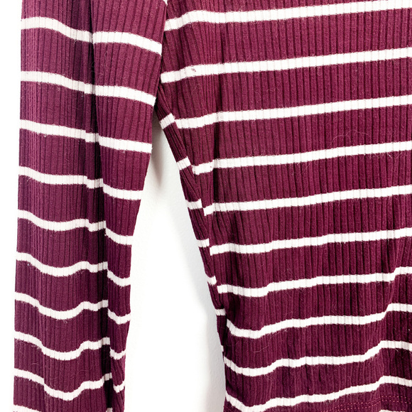 Eclipse Long Sleeve Burgundy & White Striped Ruched Front - Picture 2 of 10